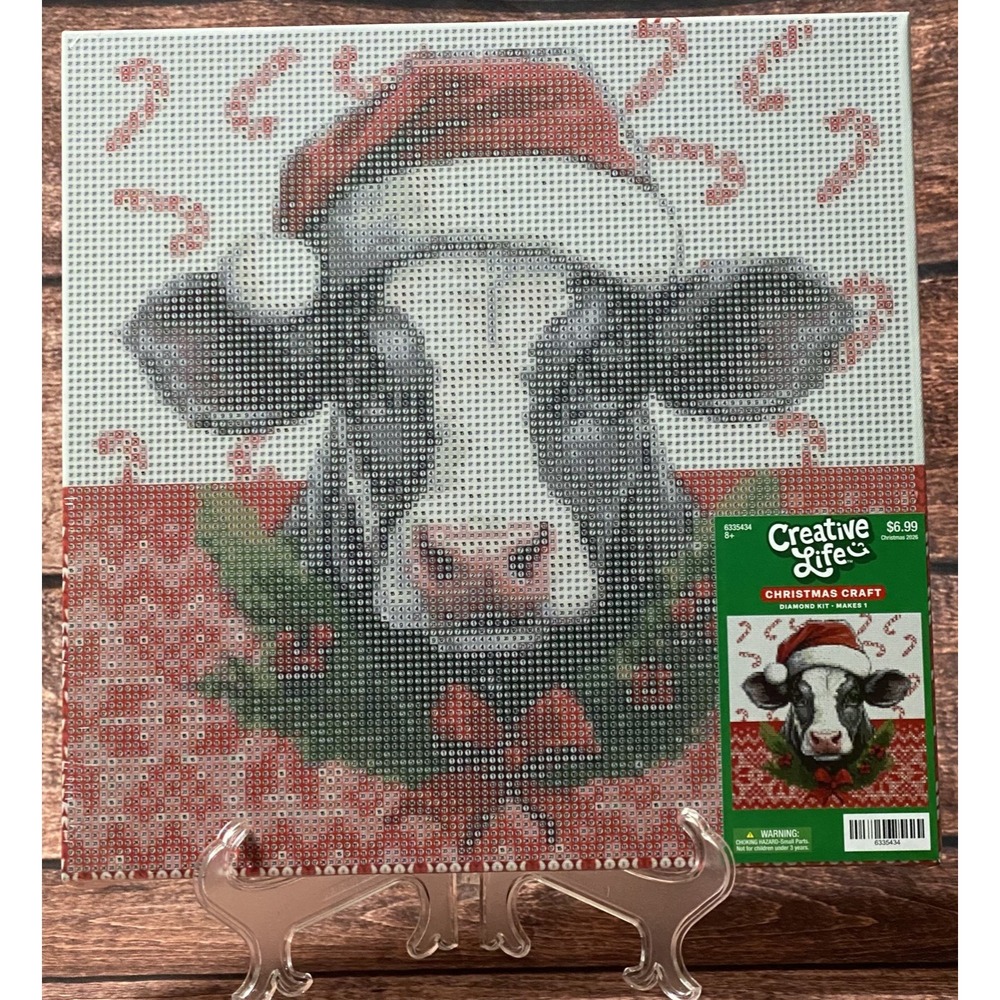 Christmas Cow with Santa Hat Canvas Diamond Painting Kit Hobby Lobby New
